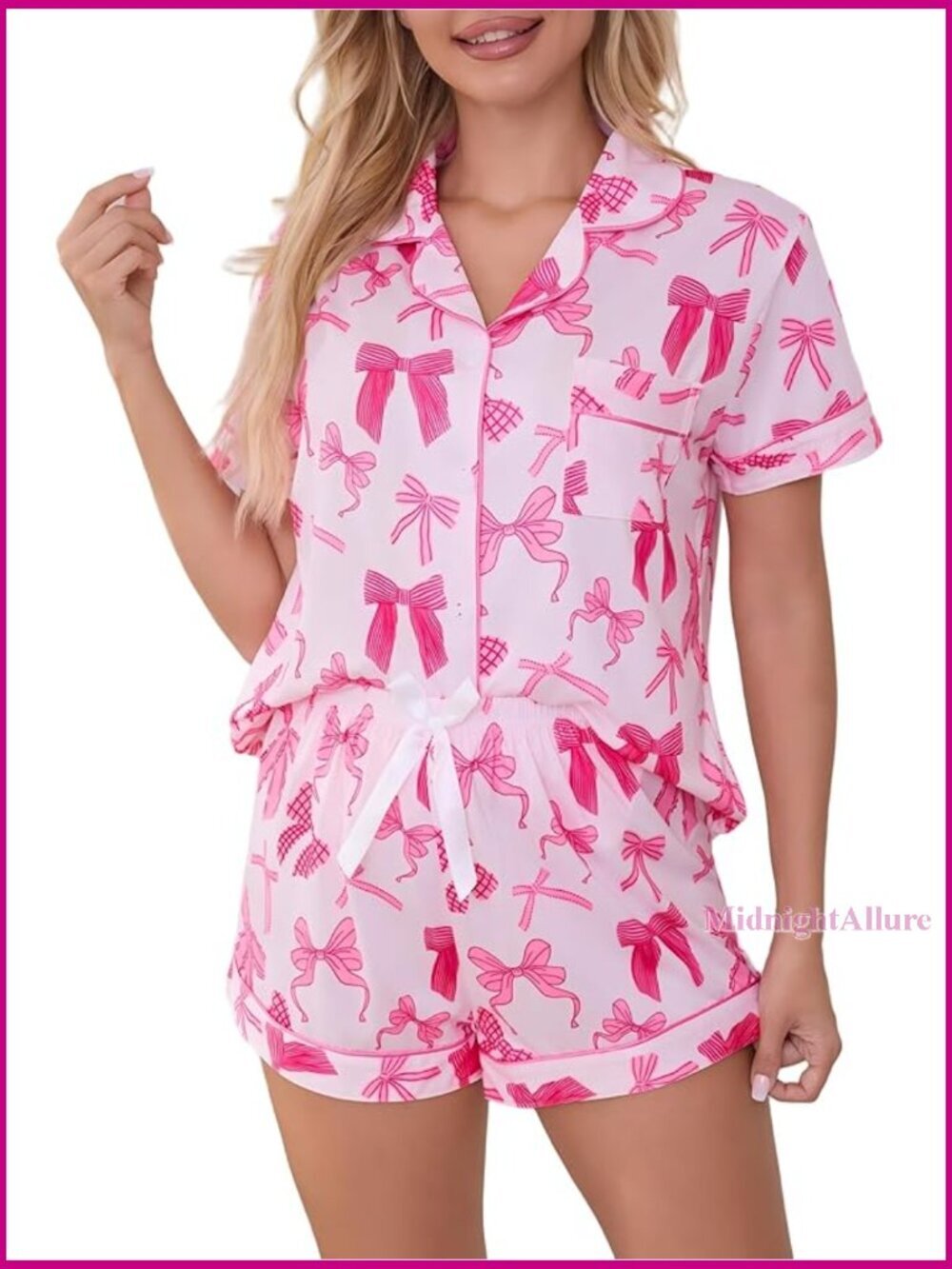 2 Piece Pajama Set Lounge Wear Button Down Short Sleeve Sleepwear